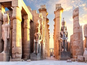 Karnak Temple complex in Luxor with massive ancient columns and hieroglyphs